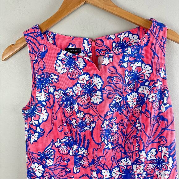 Talbots Pink Blue Floral Sheath Dress Textured Basketweave 2 XS - Picture 3 of 8